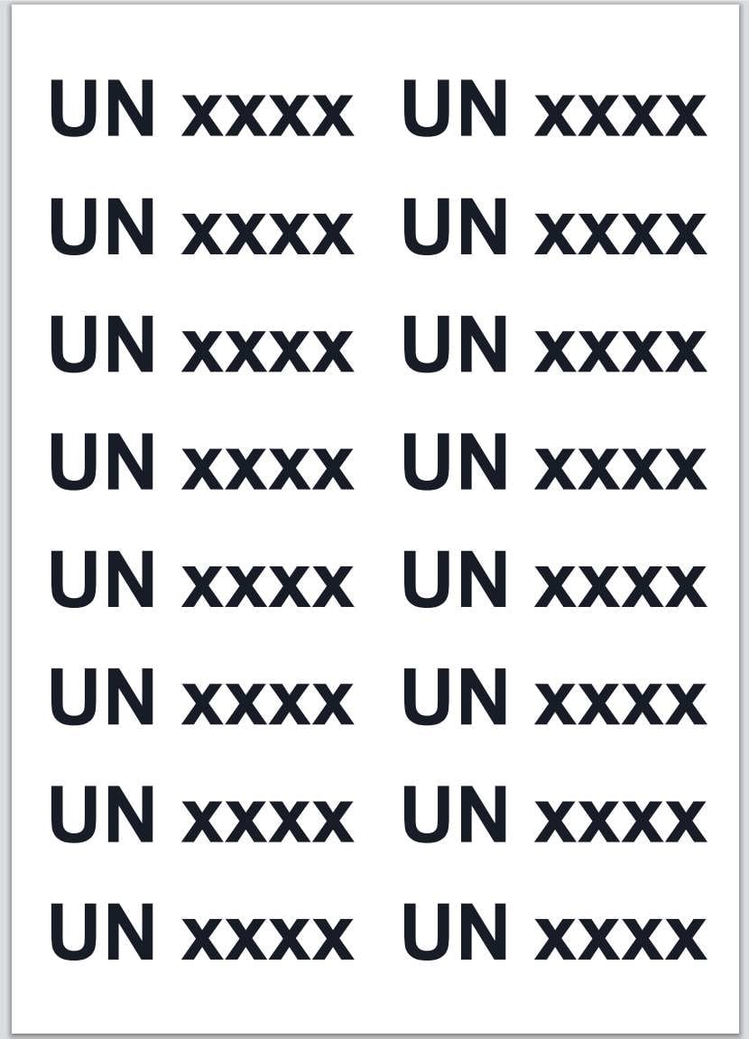 Ark til udprint af labels med UN nummer til farligt gods. Vandfast og rivefast.