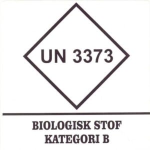 UN 3373-mærke (250 stk.), diamantformet etiket med teksten »Biologisk stof, kategori B«.
