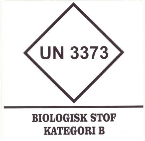 UN 3373-mærke (250 stk.), diamantformet etiket med teksten »Biologisk stof, kategori B«.