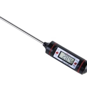 Universalt termometer, -50 til +300 °C, med metalføler, sort håndtag, LCD-display viser 28,4 °C for præcise temperaturmålinger.