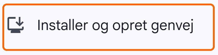 Chrome-menu på Android med Installer og opret genvej markeret